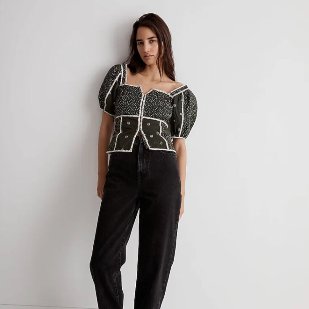 NWT madewell patchwork puff sleeve top / size 4